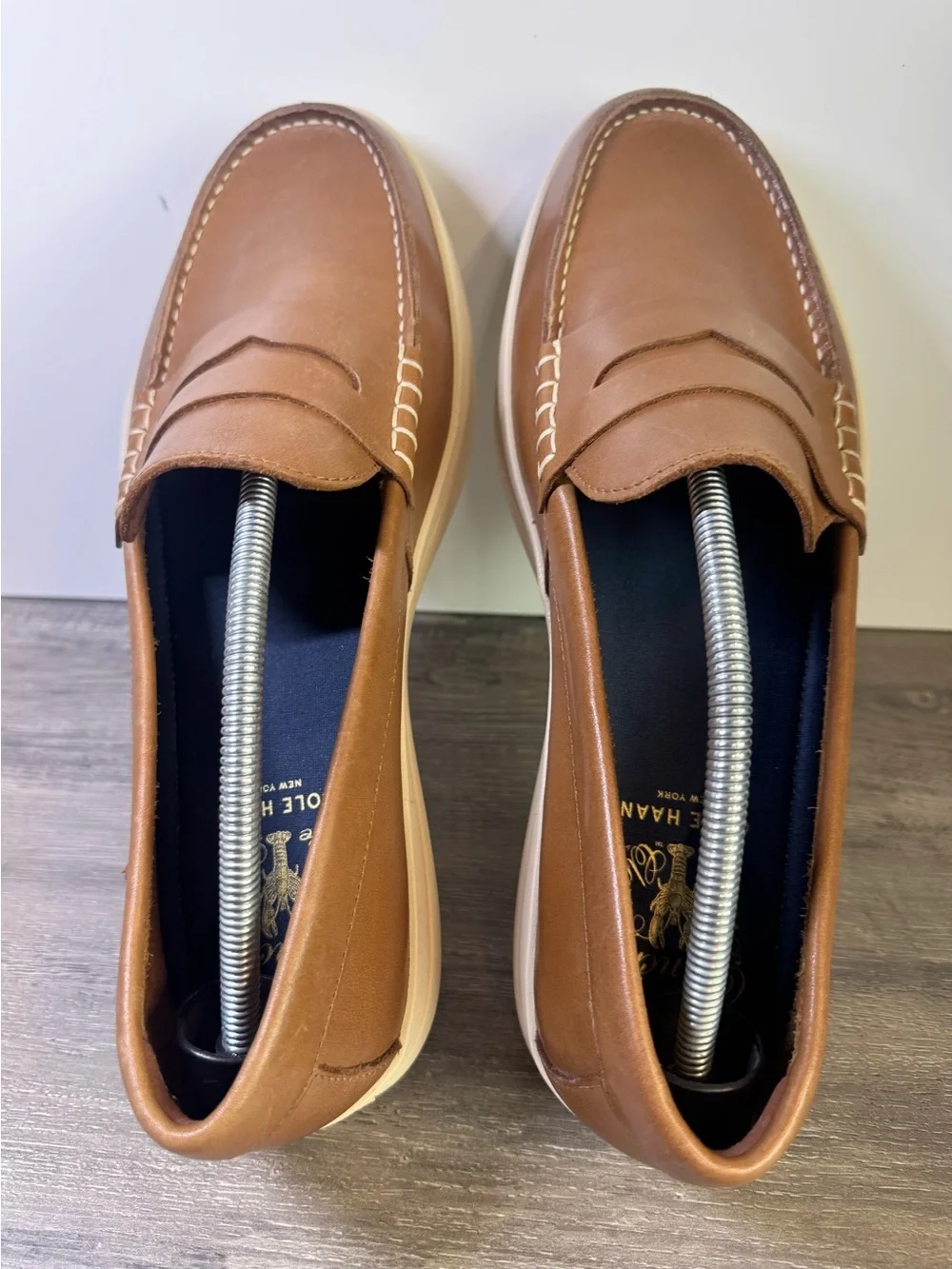 Cole Haan Pinch Long Weekender Penny Loafers British Tan size 13 IMMACULATE